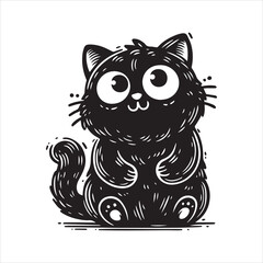 A cat and a plant in an illustrated frame  silhouette vector with white background