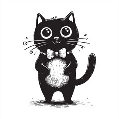 A cat and a plant in an illustrated frame  silhouette vector with white background
