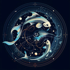 Naklejka premium Futuristic style illustration of the Pisces zodiac sign.