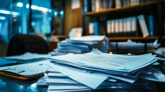 A lot of documents are piled up in the office.