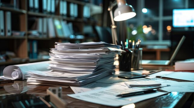 A lot of documents are piled up in the office.