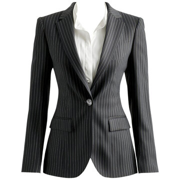 recommend clip art: Gray pinstripe business suit jacket for women ideal for formal ID photos or social media profiles with transparent background clipart