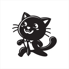 Print A cat and a plant in an illustrated frame  silhouette vector with white background
