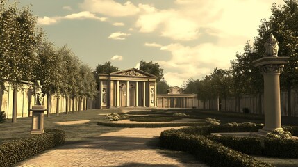 Obraz premium Classical Garden with a Neoclassical Structure