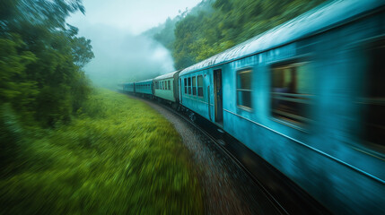 Obraz premium nachhaltig reisen mit der bahn dem Zug grüner Zug Fernverkehr emissionsfrei an die Zukunft denken Umweltbewusste Bilder Generative AI