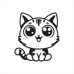 Print A cat and a plant in an illustrated frame  silhouette vector with white background