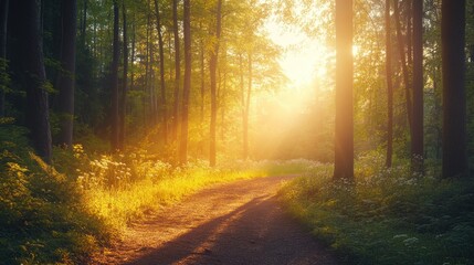 Naklejka premium Sunbeams in the Forest