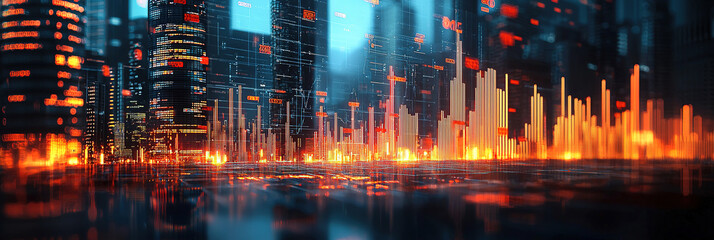 Naklejka premium A modern city with shining forex charts isolated 