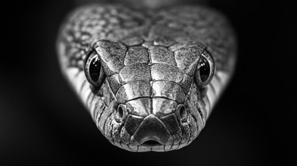 Fototapeta premium Snake head staring with scales in black and white