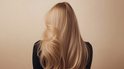 Fototapeta premium blonde hair, back side of young woman with long blonde hair isolated on beige, hair care