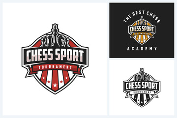 Chess logo sport design template, chess sport emblem vector, chess tournament logo badge design vector illustration