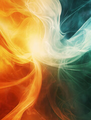Obraz premium Abstract Flowing Light Waves in Fiery Orange and Cool Teal with Soft Gradients