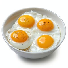 Delightful Illustration of Thai Sweet Egg Yolk Threads (Foi Thong) in a Bowl on White Background, Culinary Magazine Style Composition