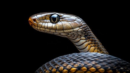 Fototapeta premium Snake posing on black background showing skin pattern