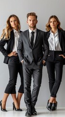 Obraz premium Business team standing together, hands on hips, confident, white background.