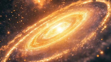 A close-up of a star with luminous rings made of cosmic dust and particles. The rings have a glowing aura, and distant galaxies can be seen in the background.