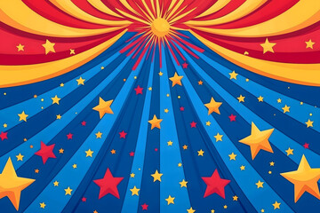 Red and blue background with yellow stars circus tent pattern in the style vector illustration Vector and Illustration Concept