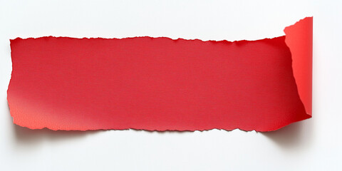Striscia strappata colorata di rosso su sfondo bianco. Spazio per messaggio.