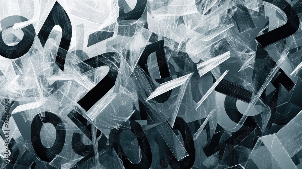 Fototapete A background filled with overlapping, transparent numbers of varying sizes, layered to create depth and complexity in a monochrome color scheme.