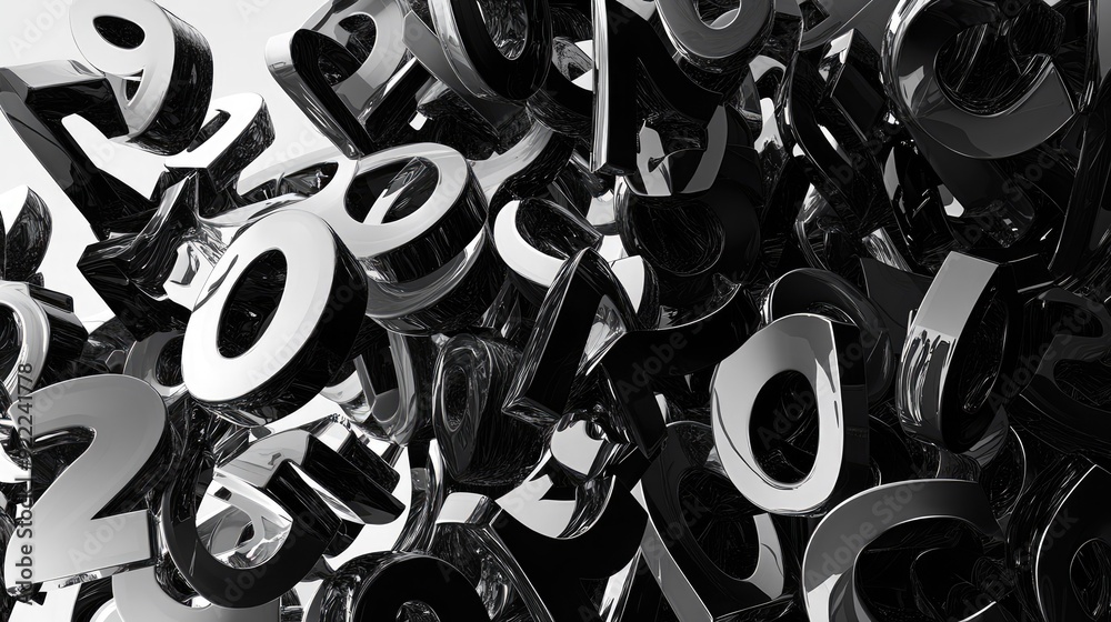 Poster a background filled with overlapping, transparent numbers of varying sizes, layered to create depth 