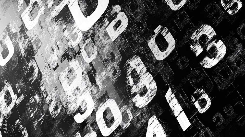 Fototapete a background filled with overlapping, transparent numbers of varying sizes, layered to create depth 