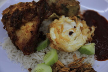 Nasi lemak, a local dish in Malaysia