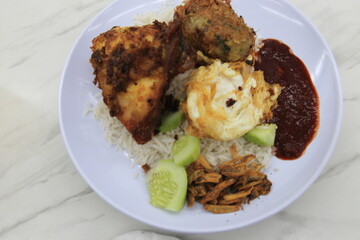 Nasi lemak, a local dish in Malaysia