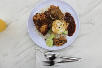 Nasi lemak, a local dish in Malaysia