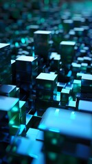 Fototapeta premium Digital technology blue-green abstract square poster background