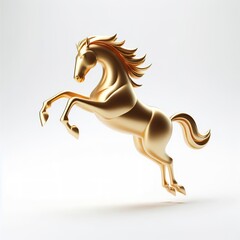 a minimalist 3d gold Horse jumping