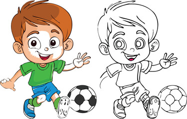 coloring page a simple drawing of blue green with baby boy & girl playing game vector illustration