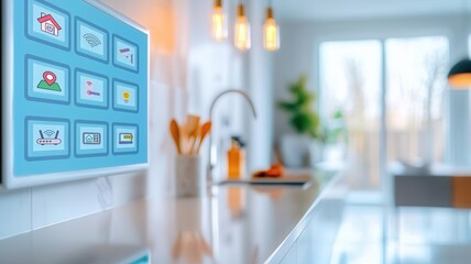 Interactive smart mirror displaying weather and news updates, Smart Home Information Center, emphasizing innovative home interfaces