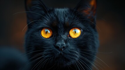 Close-up of a Black Cat with Bright Yellow Eyes