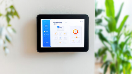 Fototapeta premium Central control panel showing home security, lighting, and tempe