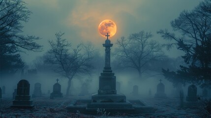 Fototapeta premium Graveyard Underneath a Blood Moon