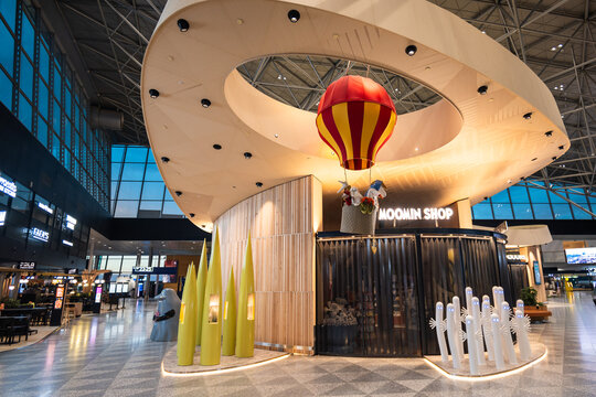 Helsinki, Finland - 07.25.2024: Moomin Shop in Helsinki Vantaa Airport. It is the official store dedicated for The Moomins, popular characters created in Finland. 