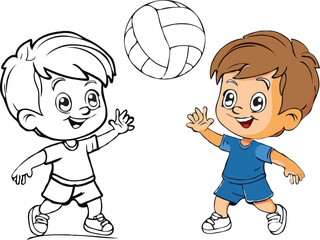 coloring page a simple drawing of blue green with baby boy & girl playing game vector illustration