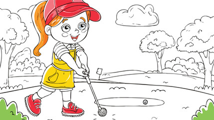 coloring page a simple drawing of blue green with baby boy & girl playing game vector illustration