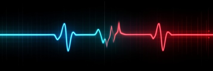 This stunning visualization displays a detailed cardiogram, illustrating the hearts electrical activity and rhythm dynamics, showcasing the heartbeat in vibrant blue and red tones
