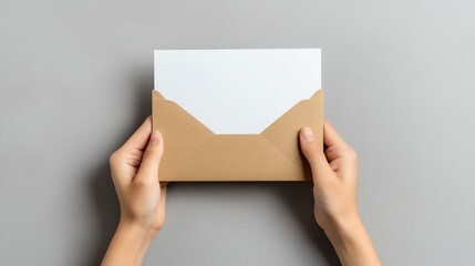 Hands holding a blank envelope mockup.