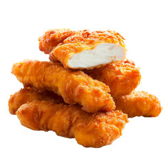 Crispy Chicken Strips Stacked with a Juicy Interior Isolated Without Background.