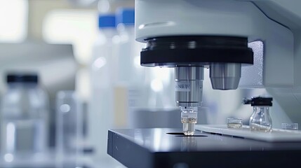 Close-up of a microscope in a laboratory setting, showcasing precision and advanced technology for scientific research.