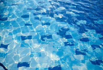 A blue pool shines on a summer day