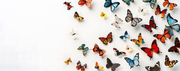 Colorful Butterflies Scattered on a White Background