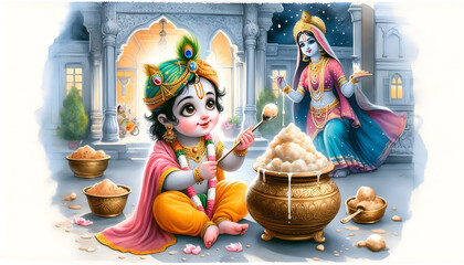 Little Krishna stealing makhan