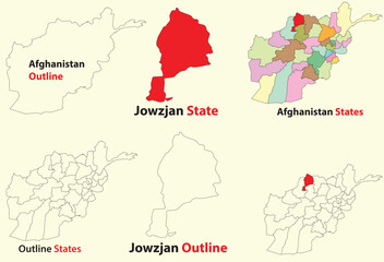 Jowzjan map vector of Afghanistan, Jowzjan line map, Jowzjan with city map, Jowzjan outline map