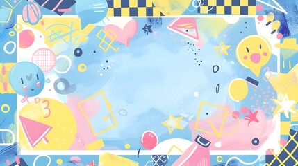 Doodle Page Print Border Design with Blank Space for Mock Up Message and Whimsical Office Supply