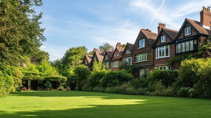 Row of Houses with a Lush Green Lawn in Front