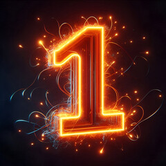 3d orange neon number 1