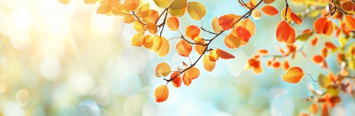 Obraz premium Golden Autumn Leaves on a Branch with Sunlight.